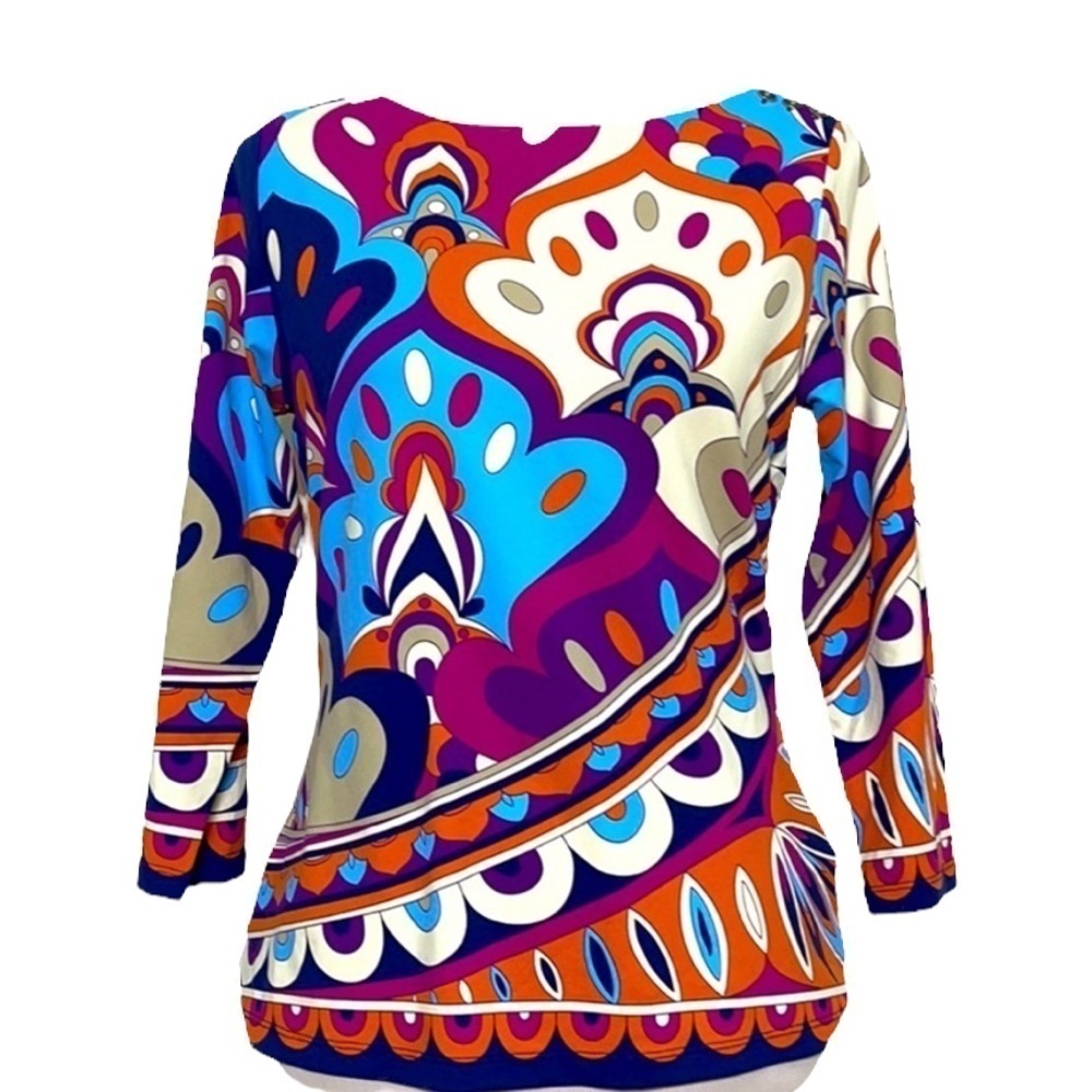 J. McLaughlin Button Shoulder Catalina Cloth Printed Top S